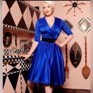 RARE!! BRILLIANT BLUE BIRDIE SWING DRESS BY PINUP COUTURE SIZE LARGE